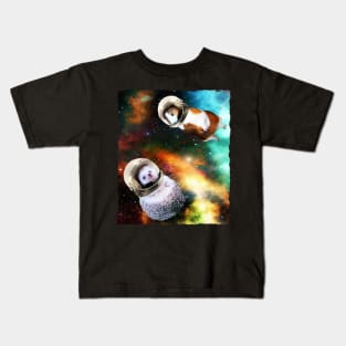 Cute Hedgehog And Guinea Pig Floating In Space Galaxy Kids T-Shirt